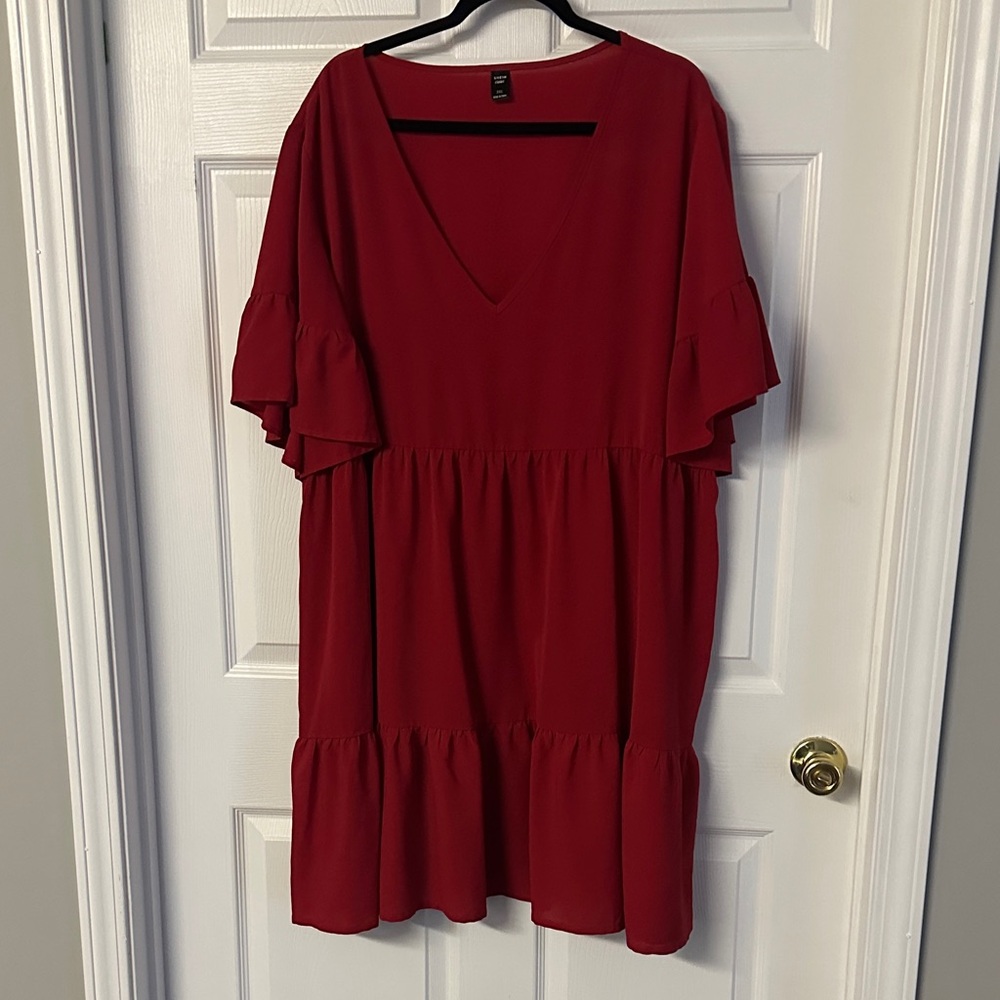 SHEIN Red V-Neck Midi Dress